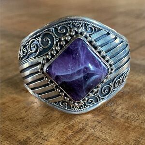 Sterling Silver and Amethyst Cuff Stamped “Meran Indonesia”